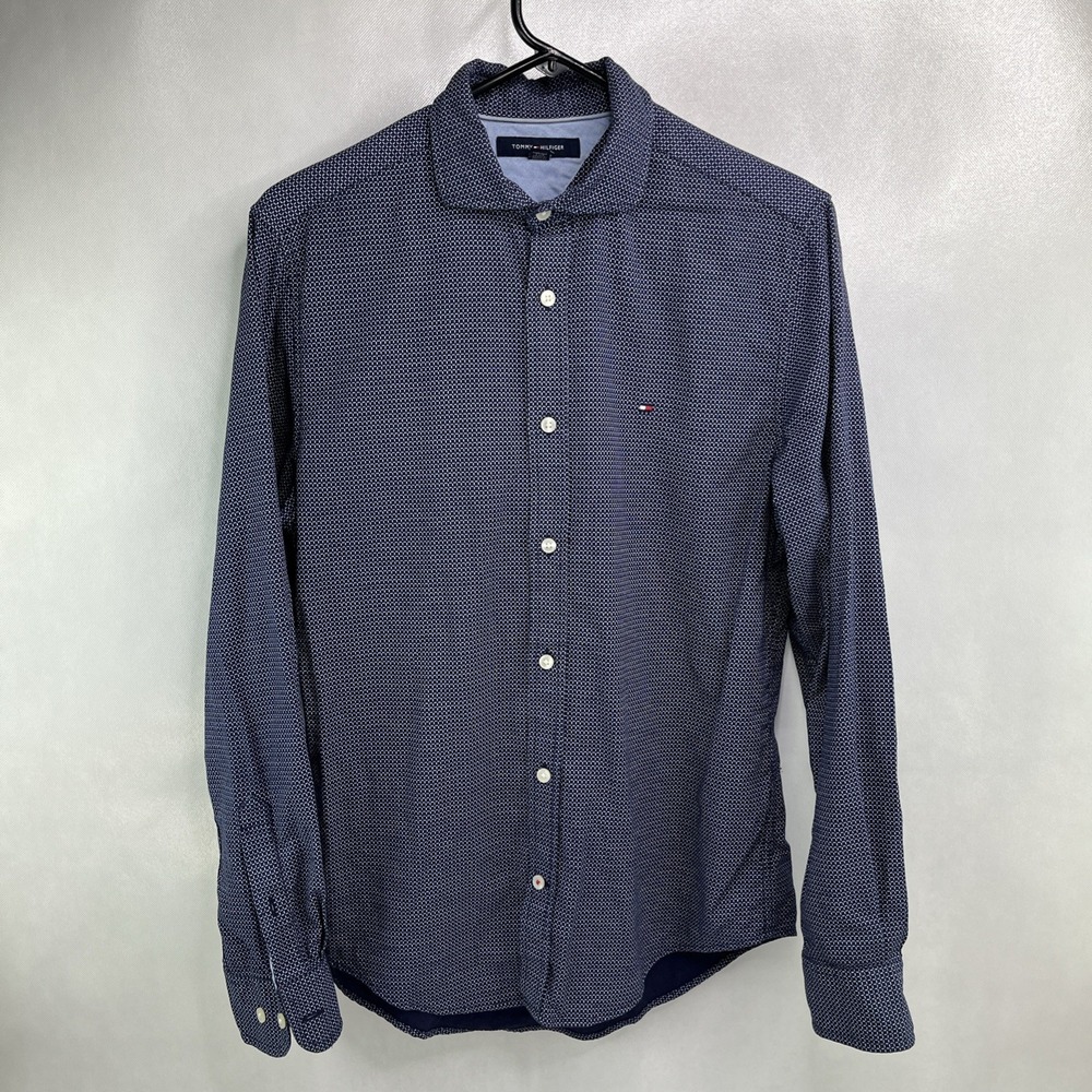 Tommy Hilfiger Button Down Shirt Mens Small  Casual Long Sleeve Blue/White